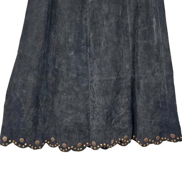 Montanaco black suede flared skirt scallop hem studs Western Large - Picture 5 of 8